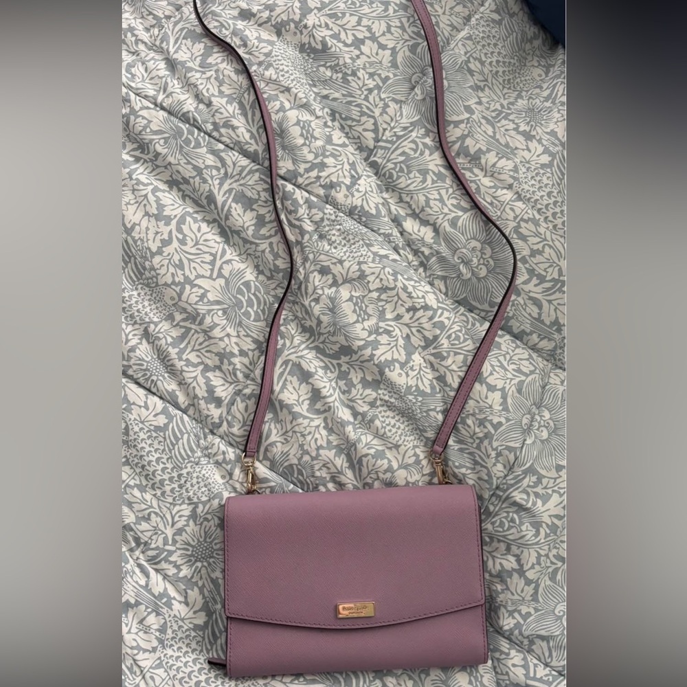 kate spade lavender leather crossbody strap with gold logo